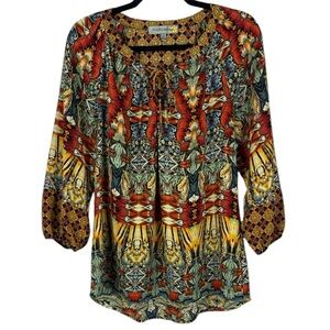Figueroa & Flower Boho Kaleidoscope Peasant Small Tunic Blouse - Multicolor